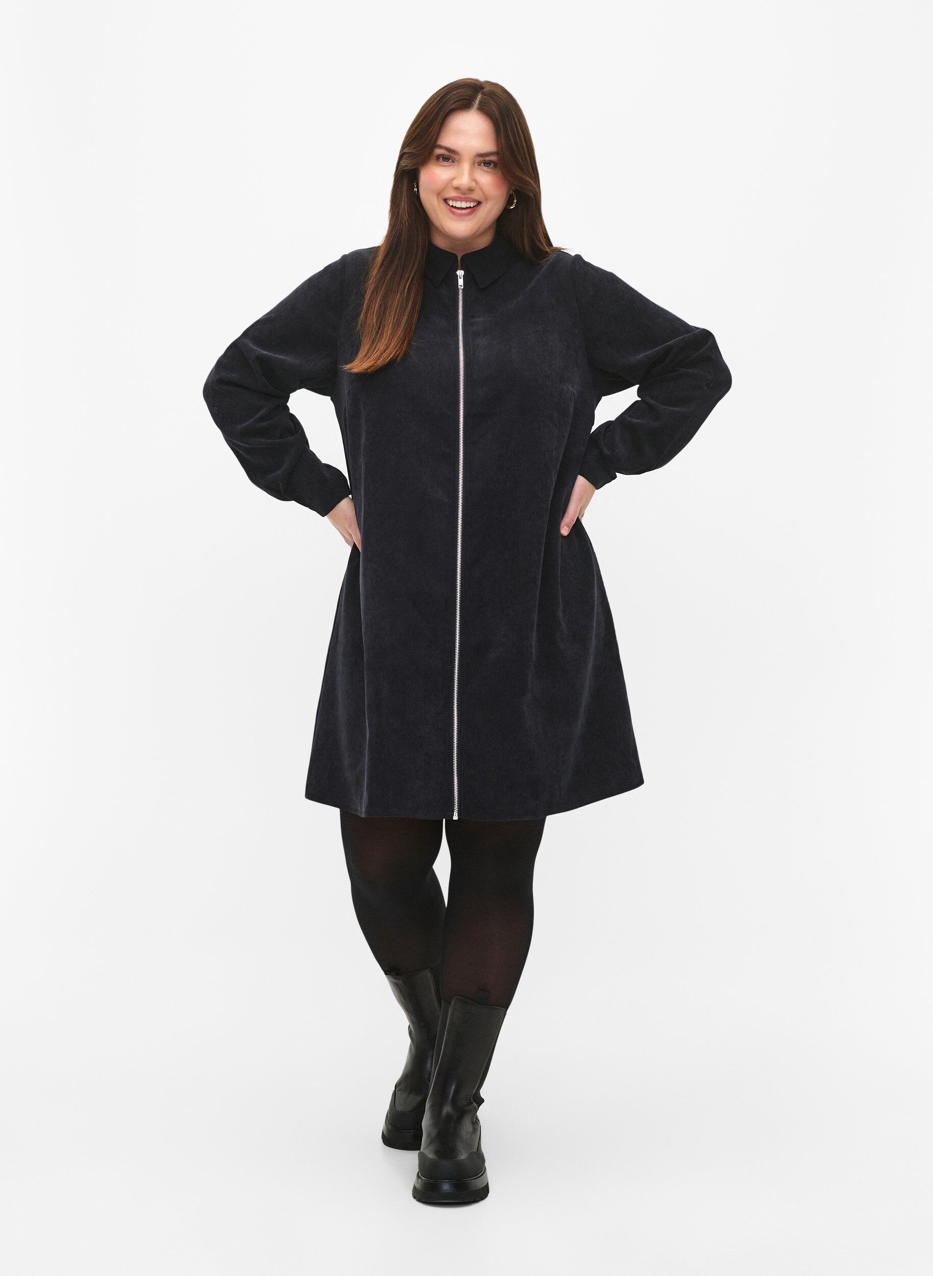 ZizziFl&oslash;jlskjole med lynl&aring;s og 3/4 &aelig;rmer, Sort, Model image number 1