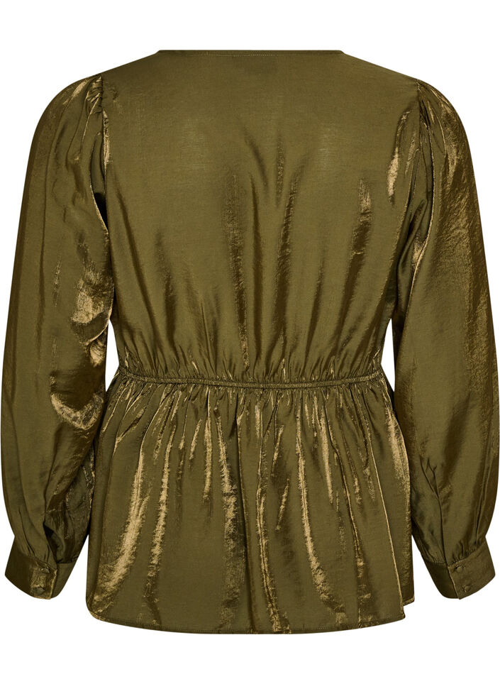 Glansfuld viskosebluse med peplum-effekt, Gr&oslash;n, Packshot image number 1