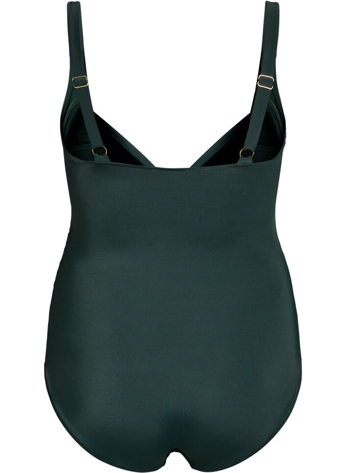 Badedragt med ringdetalje og draperinger, Gr&oslash;n, Packshot image number 1