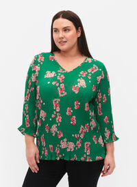 Plisseret bluse med 3/4 ærmer, Jolly Green Flower, Model