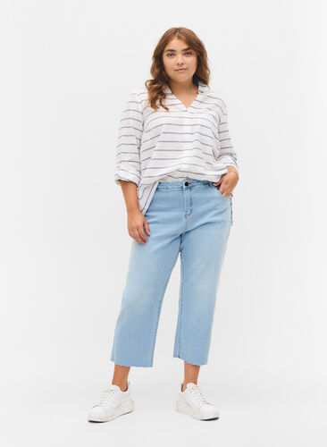7/8 jeans med rå kanter og høj talje, Super L.Blue Denim, Model image number 0