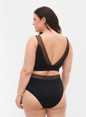 Højtaljet bikini trusse med mesh, Black, Model image number 1