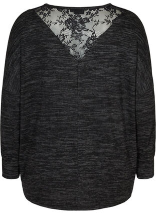 Langærmet bluse med blonder, Dark Grey Melange, Packshot image number 1