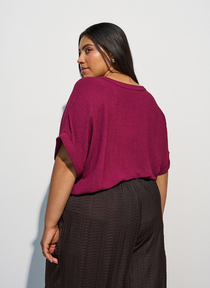 L&oslash;s bluse med korte &aelig;rmer, R&oslash;d, Model image number 2