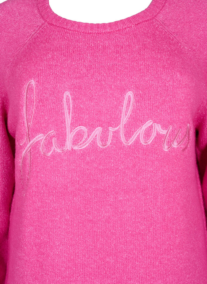 Strikbluse med broderet tekst, Raspberry Rose, Packshot image number 2