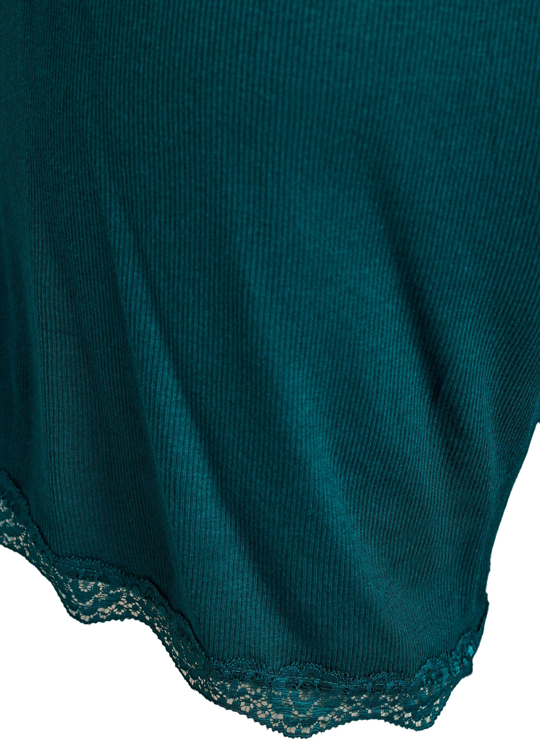 ZizziL&oslash;se natshorts med ribstruktur og blondekant, Gr&oslash;n, Packshot image number 3