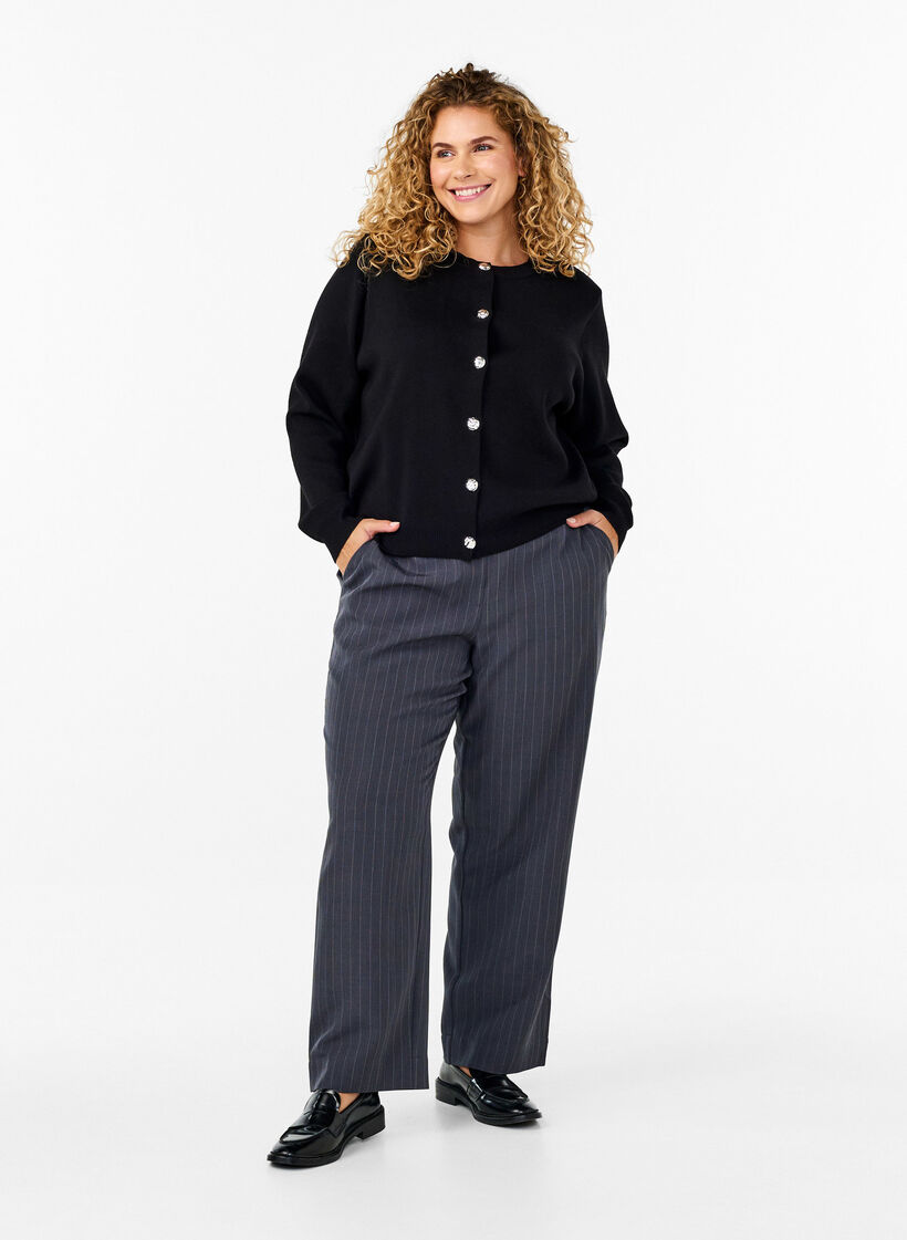 Strikcardigan med dekorative knapper, Black, Model image number 2
