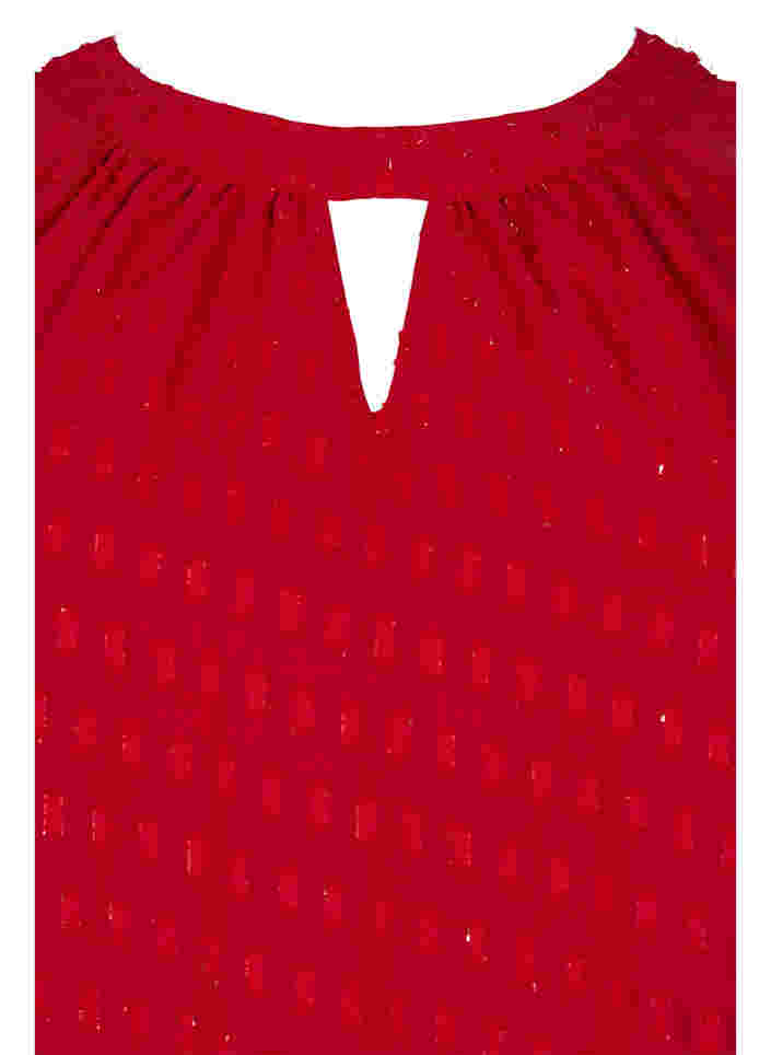 Bluse med 2/4 ærmer i mønstret chiffon, Tango Red, Packshot image number 2