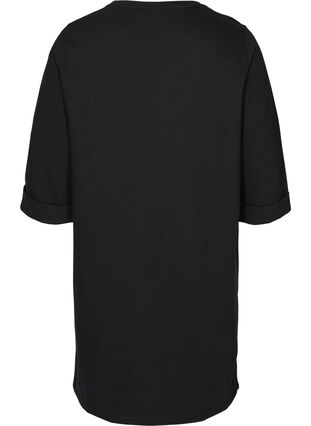 Bomulds sweatkjole med 3/4 ærmer og lommer, Black, Packshot image number 1