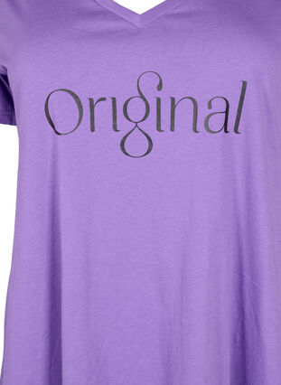 Bomulds t-shirt med teksttryk og v-hals, Deep Lavender ORI, Packshot image number 2