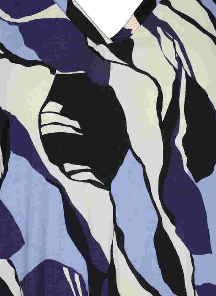 Printet viskose bluse med 3/4 ærmer, Blue Abstract AOP, Packshot image number 2