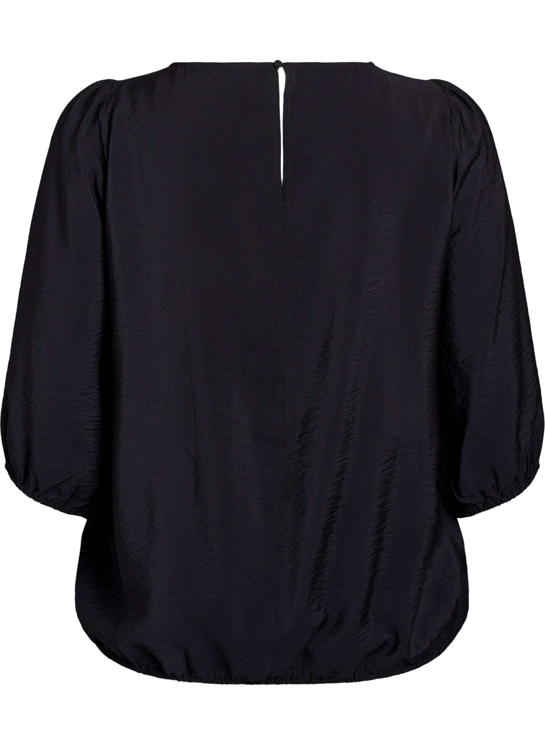 Zizzi Bluse med 3/4 &aelig;rmer og blondedetalje, Sort, Packshot image number 1