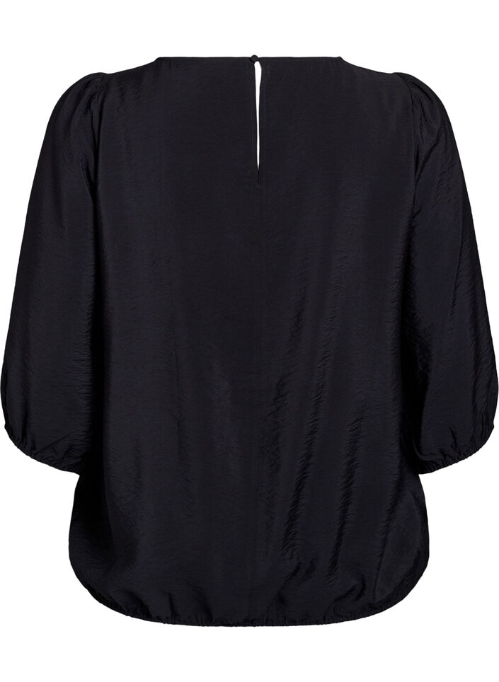 Bluse med 3/4 ærmer og blondedetalje, Sort, Packshot image number 1