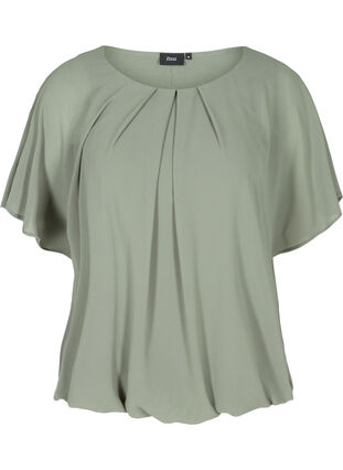 Kortærmet bluse med rund hals, Agave Green, Packshot image number 0