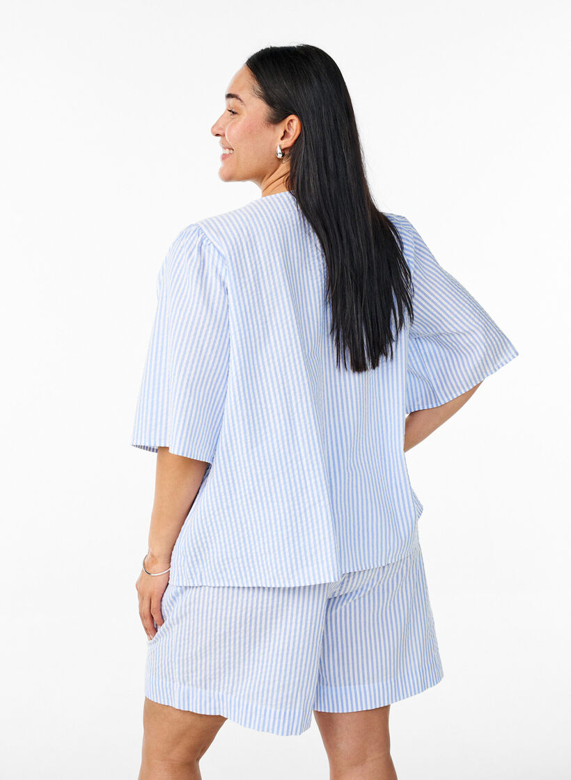 FLASH - Stribede shorts med høj talje, Blå, Model image number 2