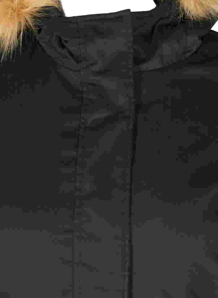 Kort parkajakke med hætte og imiteret pelskant, Black, Packshot image number 2