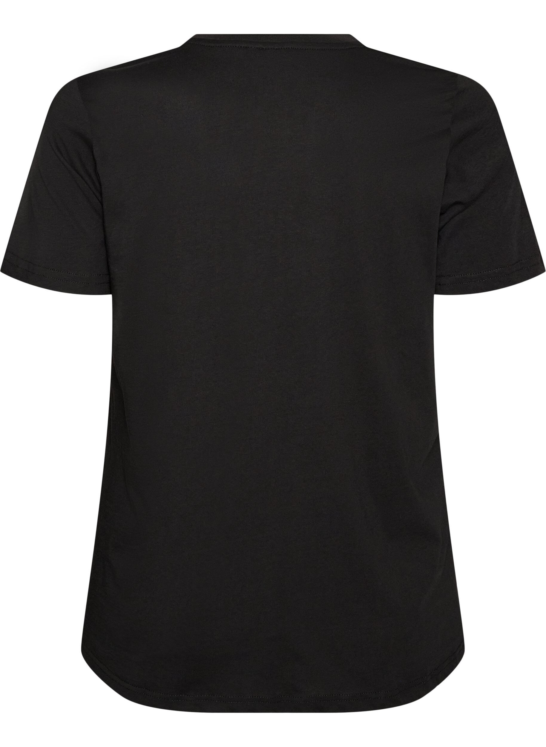 ZizziT-shirt i bomuld med tekstbadge, Sort, Packshot image number 1