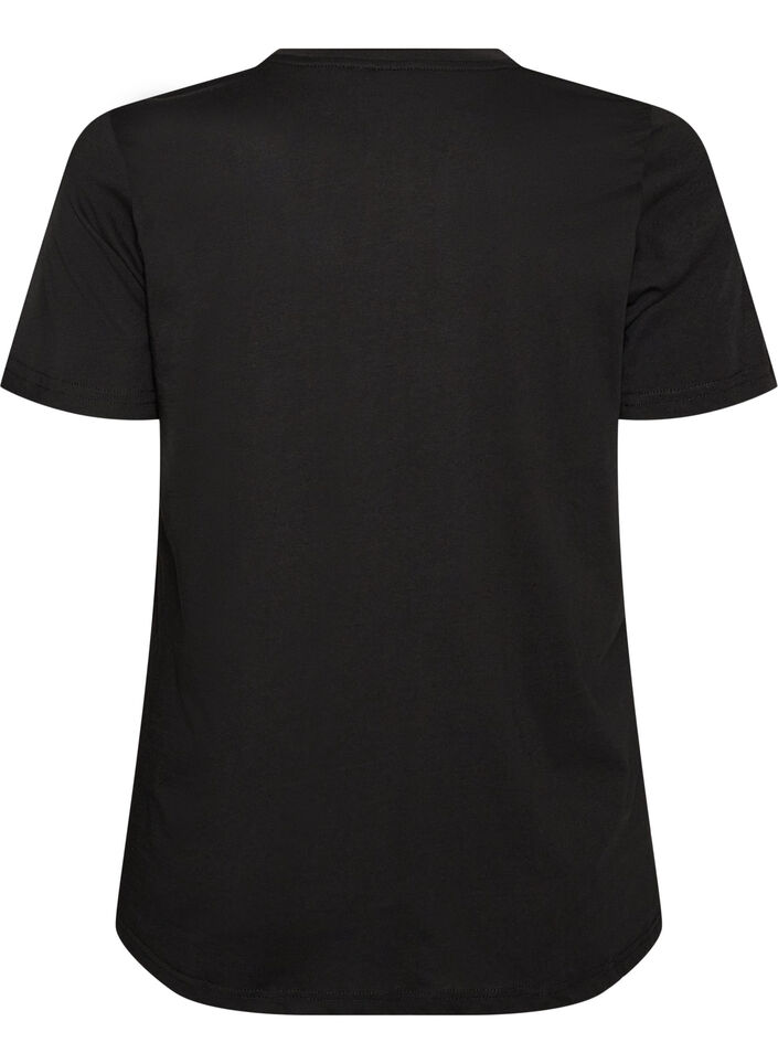 T-shirt i bomuld med tekstbadge, Sort, Packshot image number 1