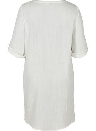 Bomulds kjole med knapper og 3/4 ærmer, Bright White, Packshot image number 1