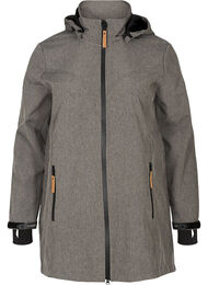 Softshell jakke med hætte og lommer, Medium Grey Melange