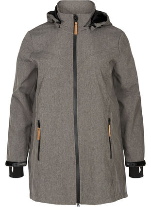 Softshell jakke med hætte og lommer, Medium Grey Melange, Packshot image number 0