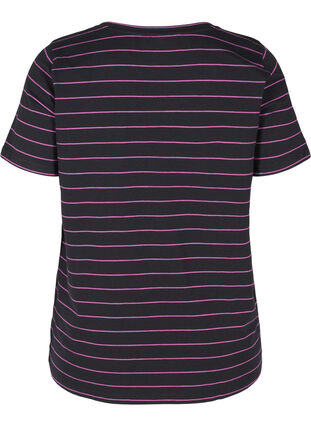 Stribet t-shirt i bomuld, Black w. Purple , Packshot image number 1