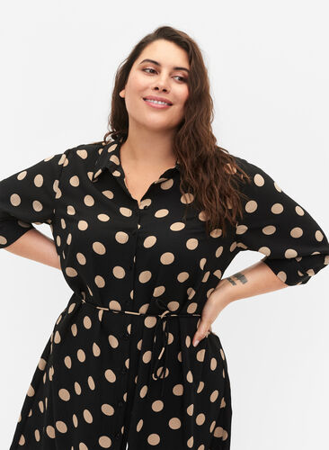 FLASH - Skjortekjole med print, Black Brown Dot, Model image number 2