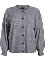 Ribstrikket cardigan med knapper, Gr&aring;