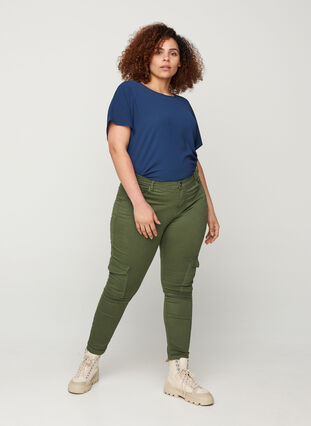 Bomulds bukser med ankellængde, Army green , Model image number 1