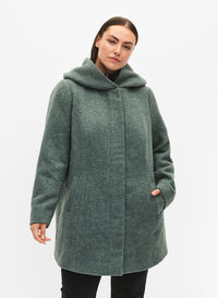Boucléfrakke med uld, Balsam Green Mel., Model