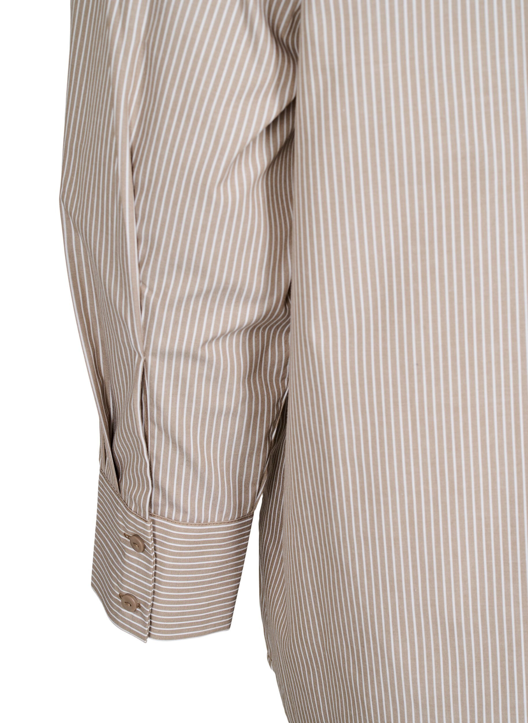 Zizzi L&oslash;s lang&aelig;rmet skjorte med striber, Brun, Packshot image number 3