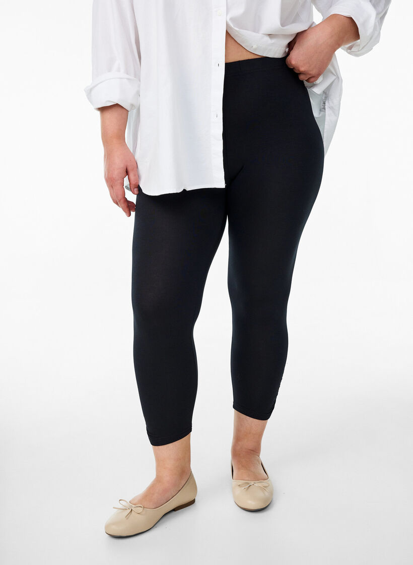 Basis 3/4 leggings med rynkedetalje , Sort, Model image number 0