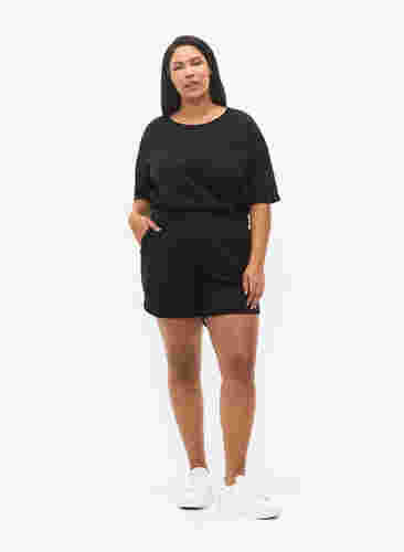 Ensfarvede sweatshorts med lommer, Black, Model image number 3
