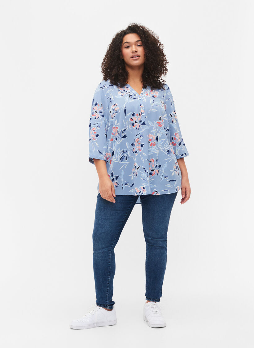 Prikket bluse med 3/4 ærmer , Outline Flower, Model image number 1