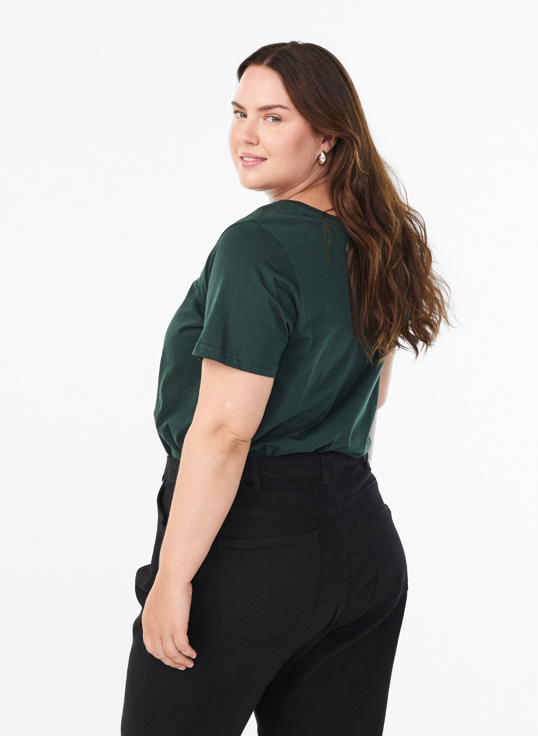 Zizzi Jule t-shirt i &oslash;kologisk bomuld, Gr&oslash;n, Model image number 2