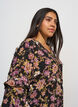 Bluse med blomsterprint og fl&aelig;sedetaljer, Sort, Model image number 3