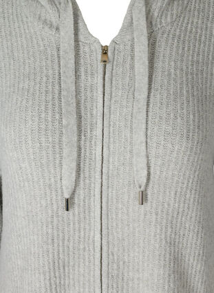 Lang strik cardigan med hætte og lynlås, Light Grey Melange, Packshot image number 2