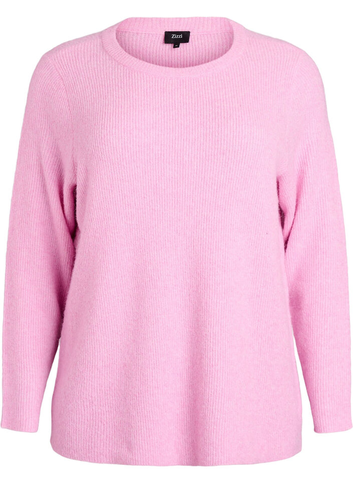 Meleret strikbluse med rund hals, Lyser&oslash;d, Packshot image number 0