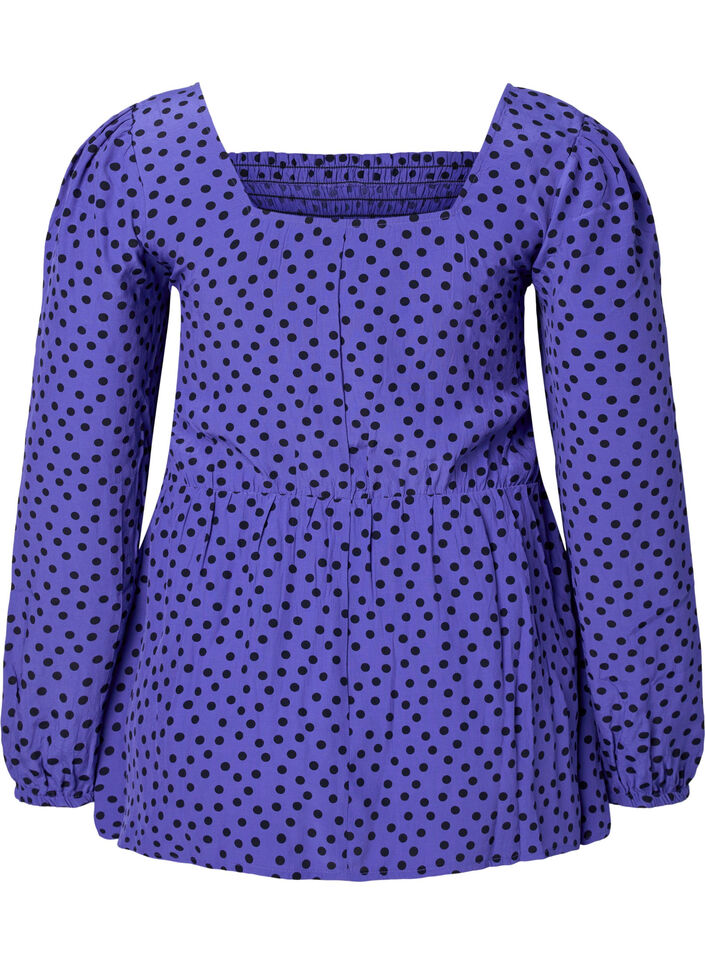 Prikket viskosebluse med smock, R.Blue w. Black Dot, Packshot image number 1