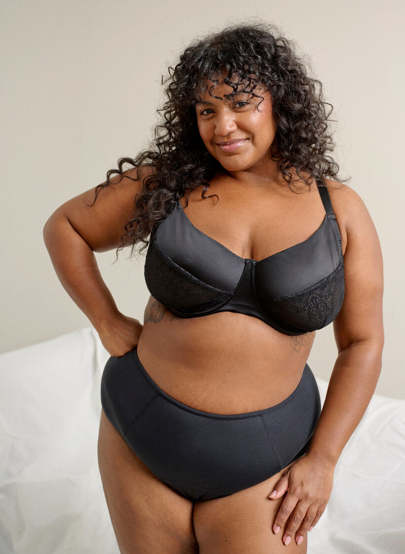 Full cover bh med blonder og microfiber, Sort, Image image number 0