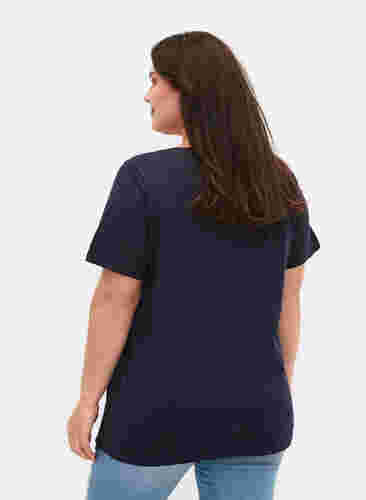 T-shirt i bomuld med broderi anglaise, Navy Blazer, Model image number 1