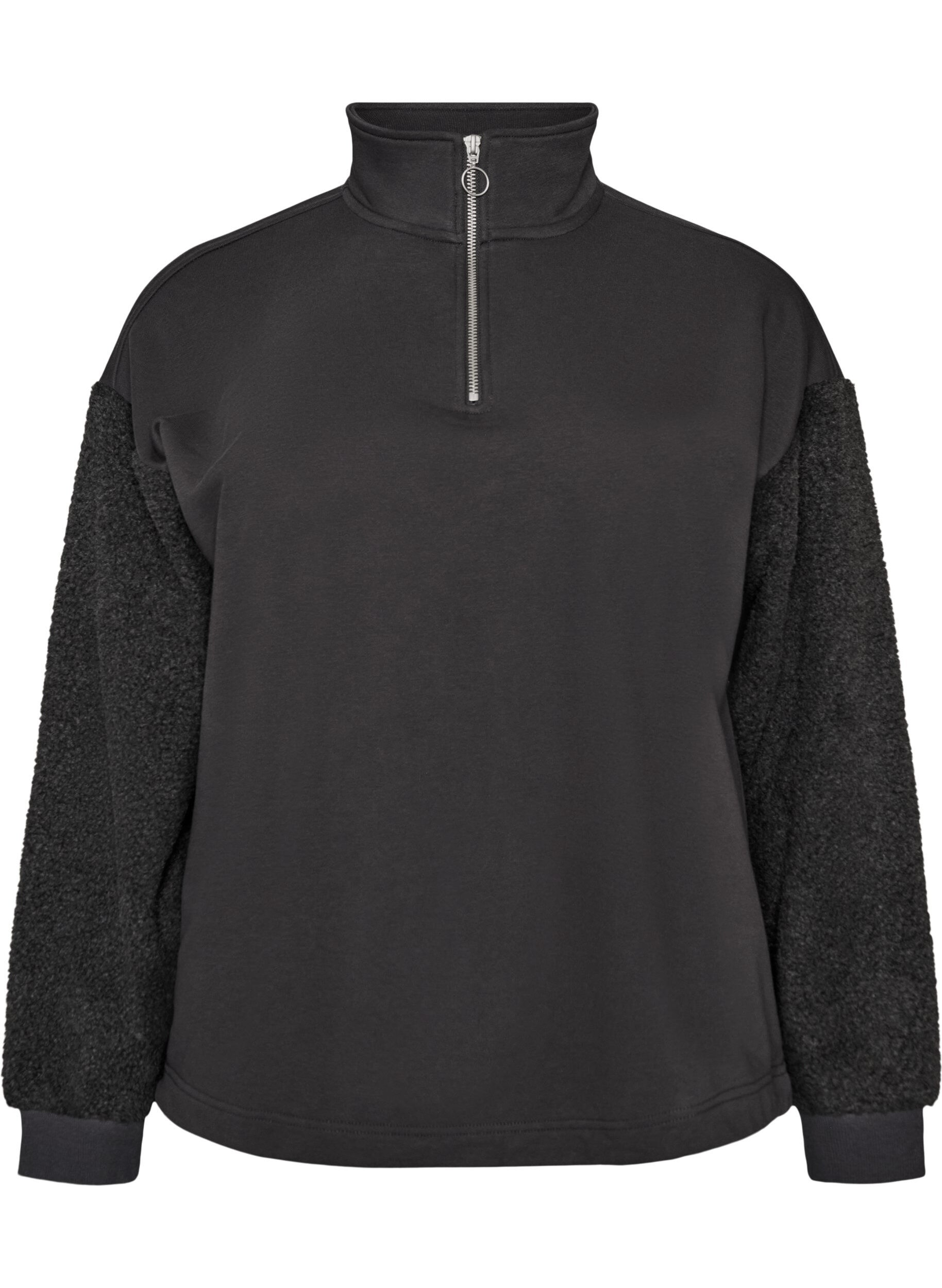 Sweatshirt med teddy&aelig;rmer og h&oslash;j hals