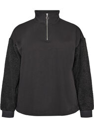 Sweatshirt med teddy&aelig;rmer og h&oslash;j hals, Gr&aring;