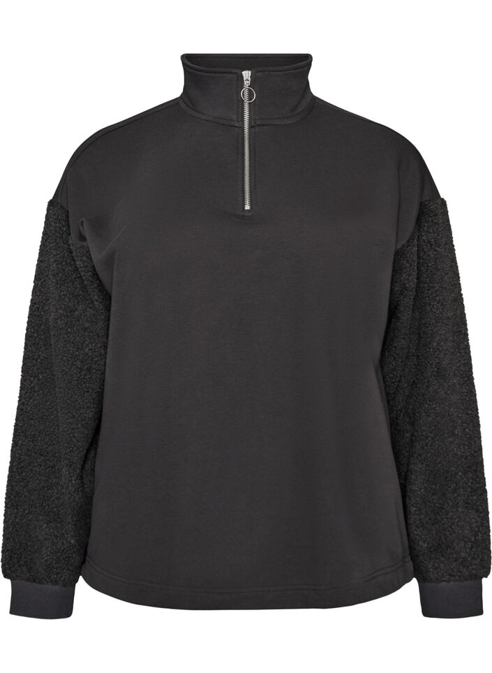 Sweatshirt med teddy&aelig;rmer og h&oslash;j hals, Gr&aring;, Packshot image number 0