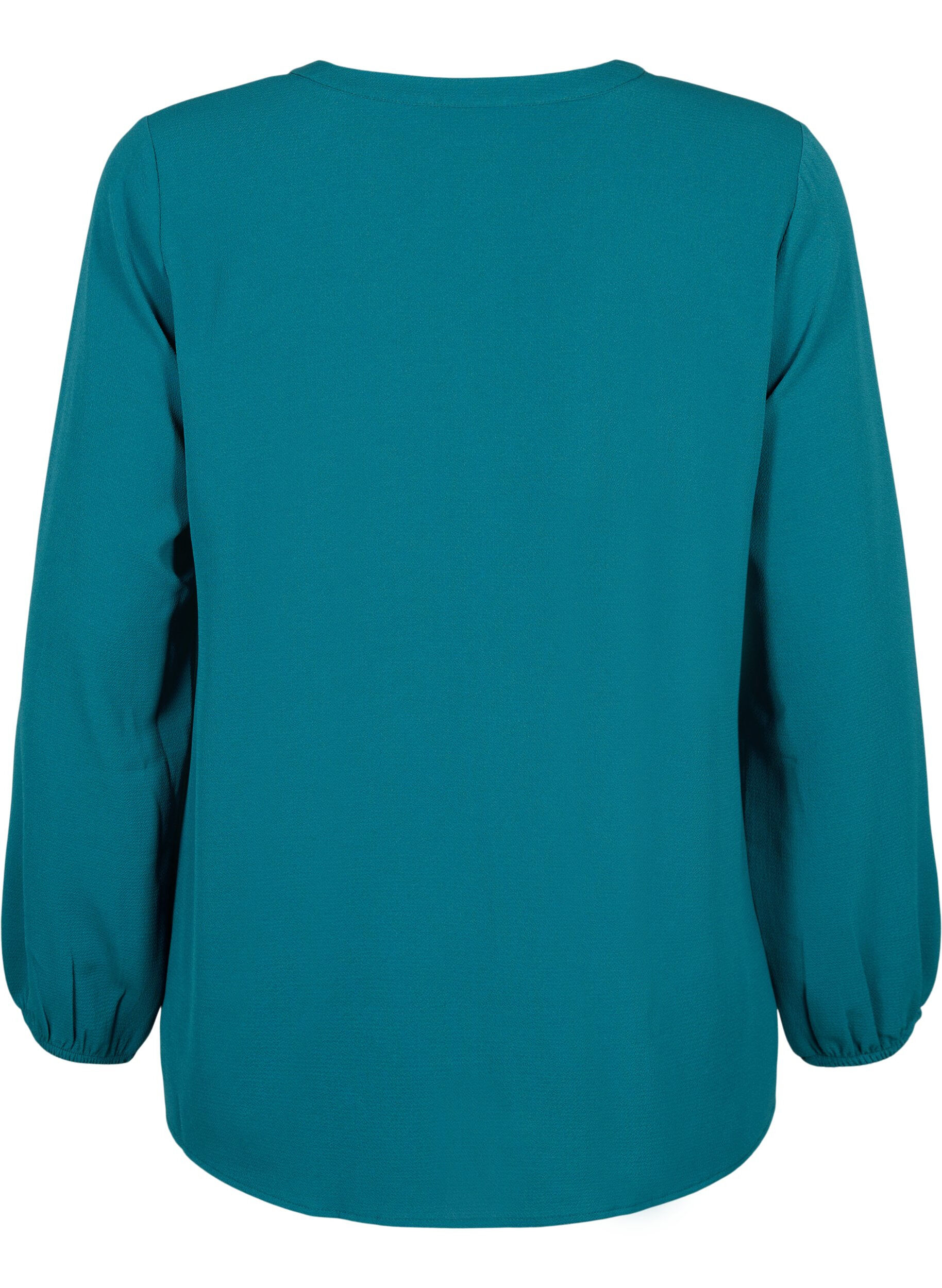 Zizzi Ensfarvet bluse med v-hals, Deep Teal, Packshot image number 1
