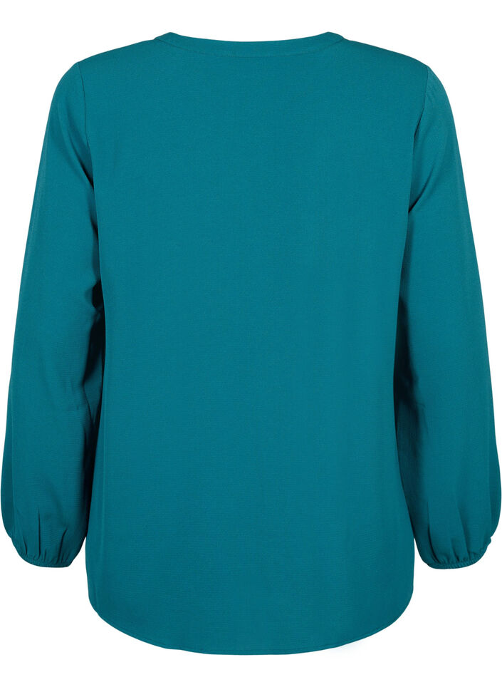 Ensfarvet bluse med v-hals, Deep Teal, Packshot image number 1