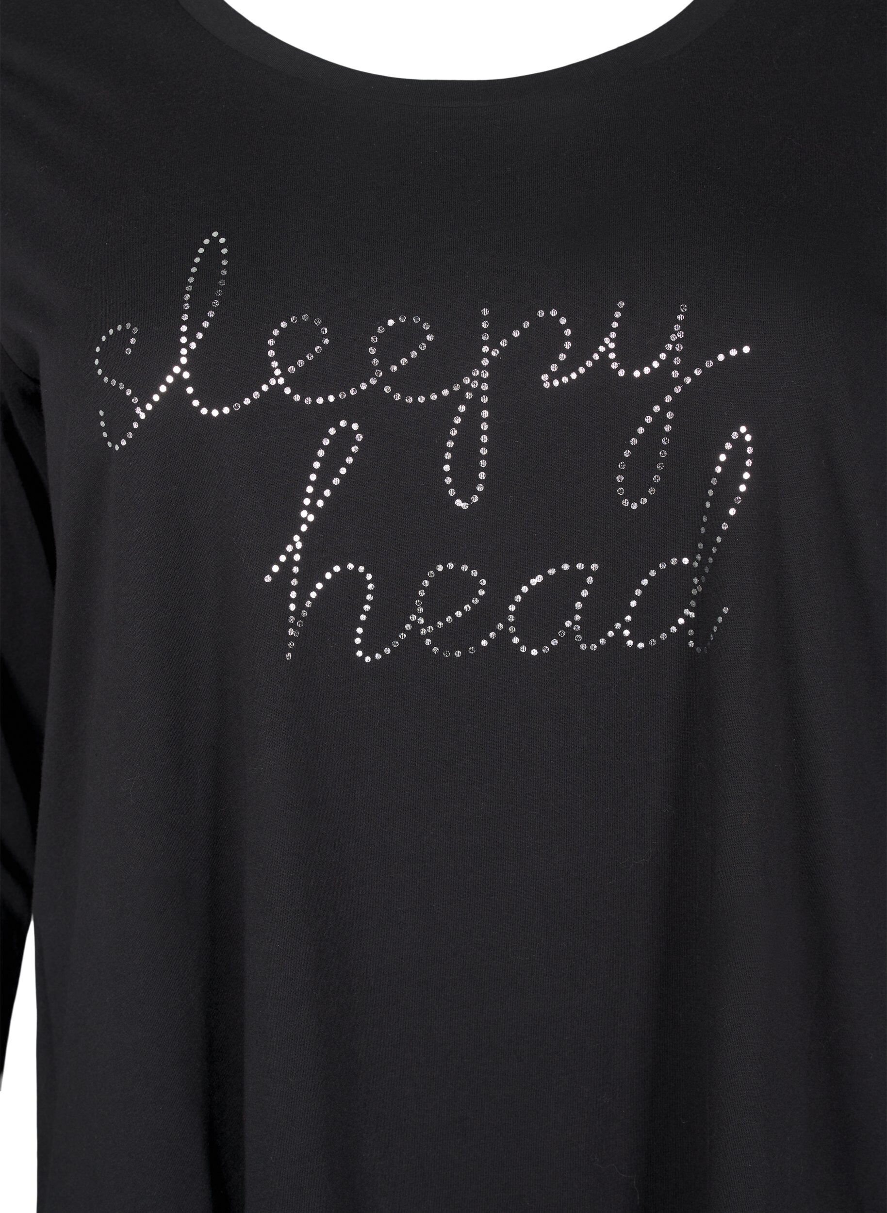 Zizzi Lang&aelig;rmet natkjole i &oslash;kologisk bomuld, Sort, Packshot image number 2