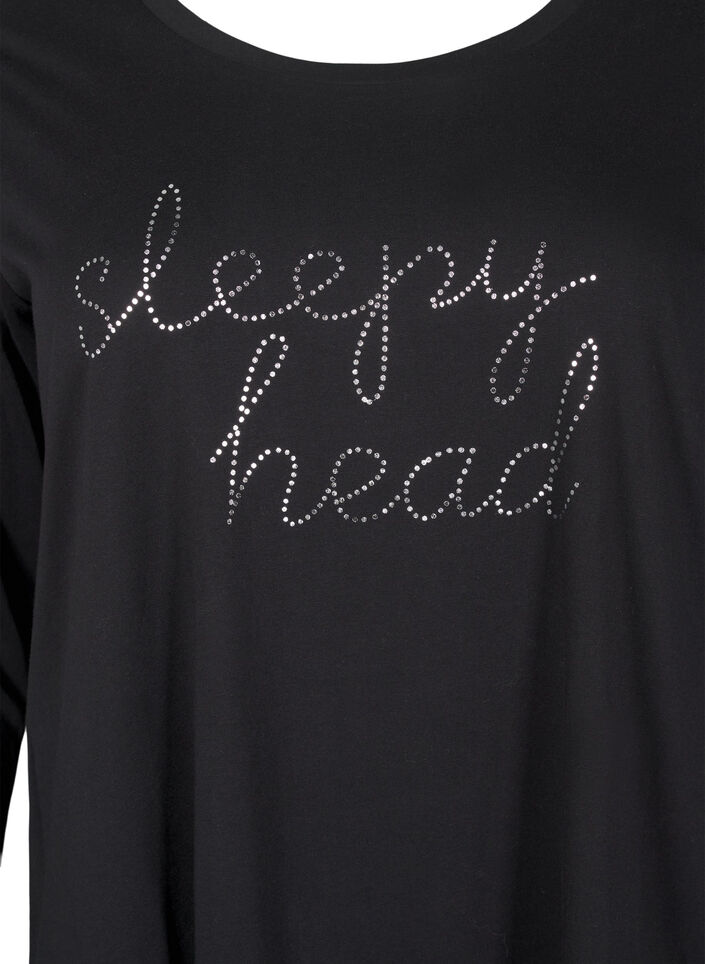 Langærmet natkjole i økologisk bomuld, Sort, Packshot image number 2