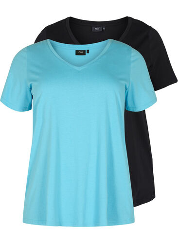 2-pak basis t-shirt i bomuld, Bonnie Blue/Black, Packshot image number 0