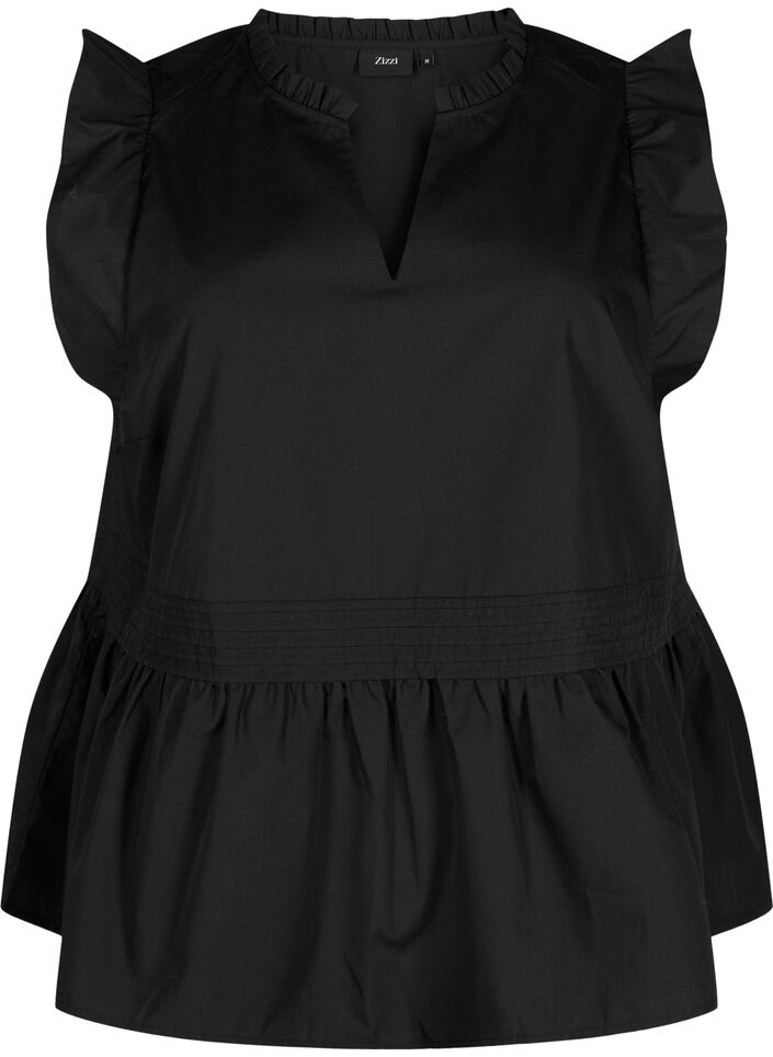 Ærmeløs top med biser og flæsedetaljer, Sort, Packshot image number 0